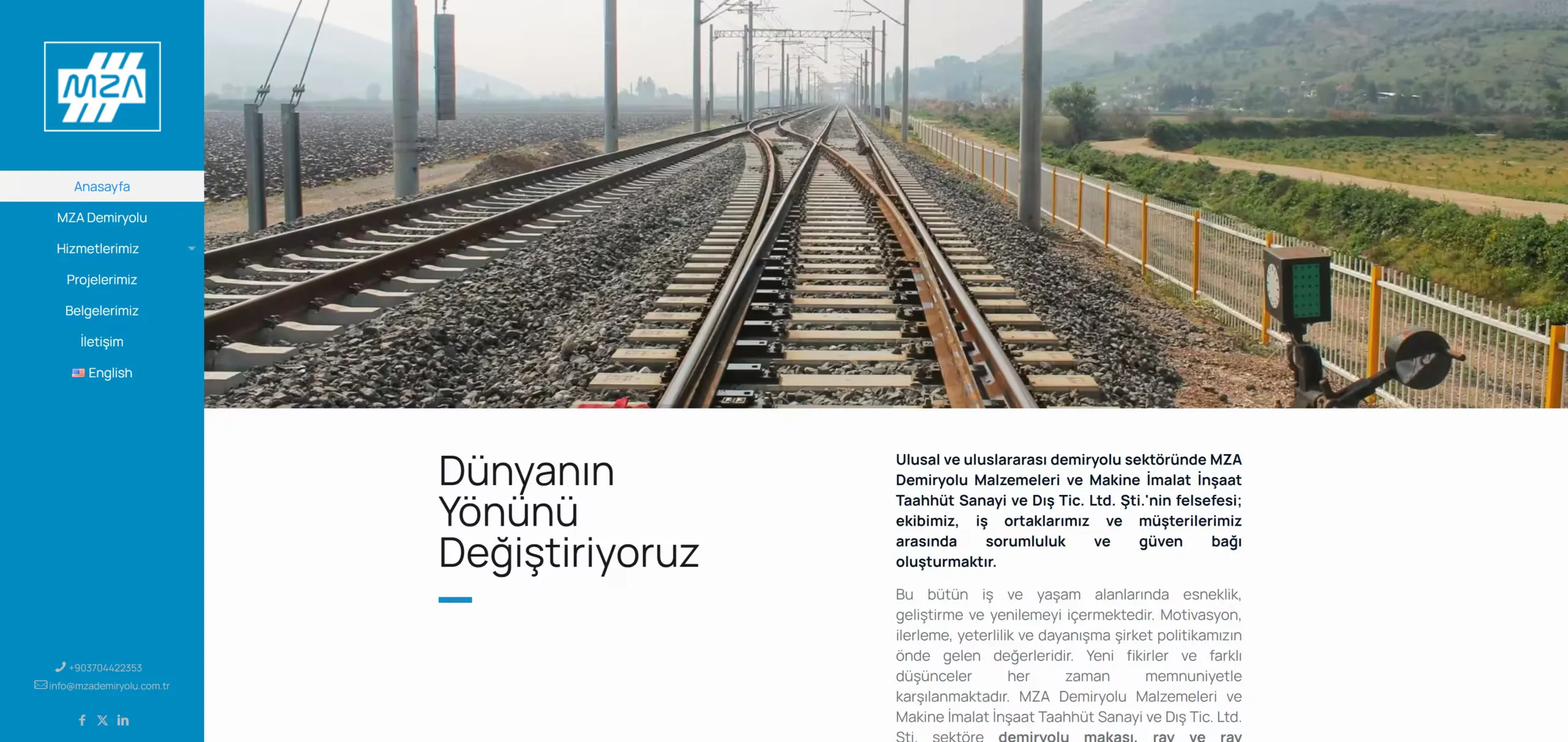MZA Demiryolu ana sayfasının ekran görüntüsü